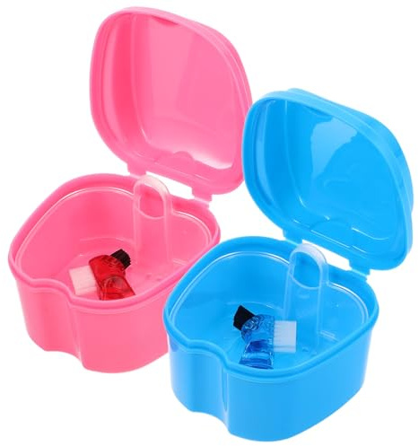 HANABASS 2 ensembles Kit Étui Brosse Dentier Portable Étanche avec Brosse Nettoyage Prothèses Dentaires Boîte Bain Prothèses pour Stockage et Soin Quotidien