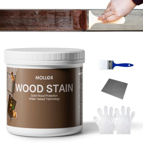 Wood Stain, 500g Water Based Wood Stain and Sealer in One - No Priming, No Top Coat Required, Fast Drying, Low Odor & Non-Toxic, Perfect for Indoor and Outdoor Furniture(Dark Oak, with Tools)