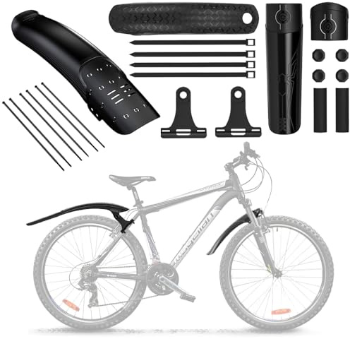 RNPKZ Juego de 2 guardabarros para bicicleta, guardabarros delantero y trasero, solo 24-29 pulgadas, montaje sin agujeros, diseño desmontable, guardabarros universal para todas las bicicletas de