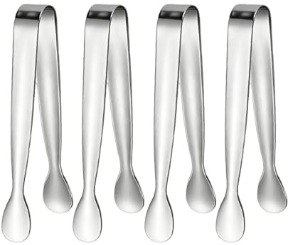 4 Stück Zuckerzange Klein Edelstahl Eiswürfelzange Mini Küchenzange Eiszange Zangen Candybar Servierzange Gebäckzange Salatzange Silber Candybar Zubehör Set für Hochzeit Party Bar PicknickGrill Büfett