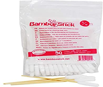 BambooStick Pack mit 50 Wattestäbchen S/M zur Reinigung der Ohren kleine Hunde und Katzen - Natürliches Produkt zur Pflege der Hundeohren - Einfache Anwendung