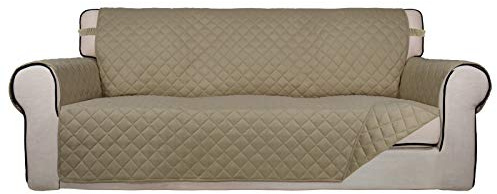 PureFit Reversible Quilted Sofa Cover, Water Resistant Slipcover Furniture Protector, Washable Couch Cover with Non Slip and Elastic Straps for Kids, Dogs, Pets (Sofa, Beige/Beige)