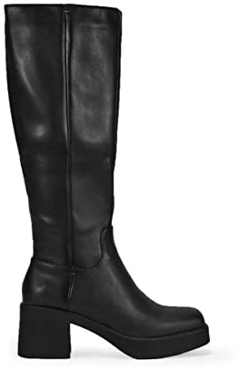 BOSANOVA Botas de caña Alta y Suela de tacón con Punta Cuadrada. Cierre con Cremallera Interior. Calzado para Mujer Negro 36
