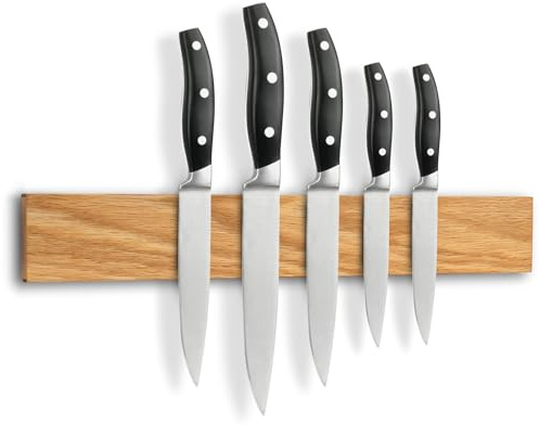 holz4home® Magnetleiste Messer Eichenholz 40x6 cm I Messerleiste magnetisch zum Kleben oder Schrauben I Messerhalter Küche Magnet Küchenhelfer