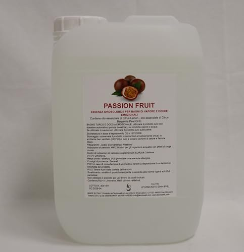 Miscela Idrosolubile PASSION FRUIT 5 litri per bagno di vapore e doccia emozionale con olio essenziale di Limone e olio essenziale di Bergamotto