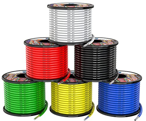 5.3mm² 10awg Silicone Electrical Wire Cable 6 Colors 6x3 Meters 10 Gauge Hookup Wires kit Stranded Tinned Copper Wire Flexible and Soft High Temperature Resistance