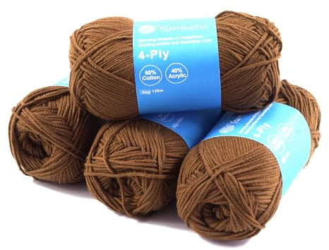 Yarntastic 50g x 4 Balls in a Pack, 4 Ply Yarn, 16 Wraps per inch (About 2.5cm), 60% Cotton 40% Acrylic Blended, 43 Colour Choices; for Knitting, Crochet, Amigurumi, Baby Blanket, Clothing and Others