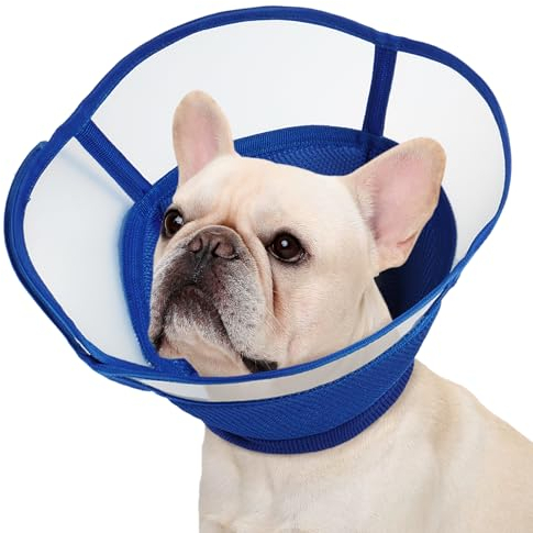 Kuoser Halskrause für Hunde und Katzen - Weicher Leckschutz Schutzkragen, Comfy Cone, Einstellbar Nach OP, Atmungsaktiver Elisabethanischer Kragen, Blau, S