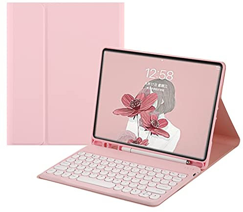 HENGHUI Keyboard Case for Galaxy Tab S9 FE+ / Tab S10+ Plus/Tab S9+ / Tab S8+ /S7+/S7 FE 12.4 inch Detachable Magnetic Color Keyboard Cover Cute Round Key,Pink