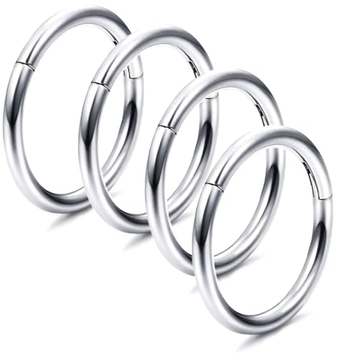 MQLSAERI 4 Stück G23 Titan Clicker Ring Hoop Helix Piercing Schmuck knorpel Ohrpiercing Daith Rook Conch Tragus Hinged Männer Frauen Septum Earrings Lippenpiercing Nasenpiercing 1.2mm 6-12mm 16G