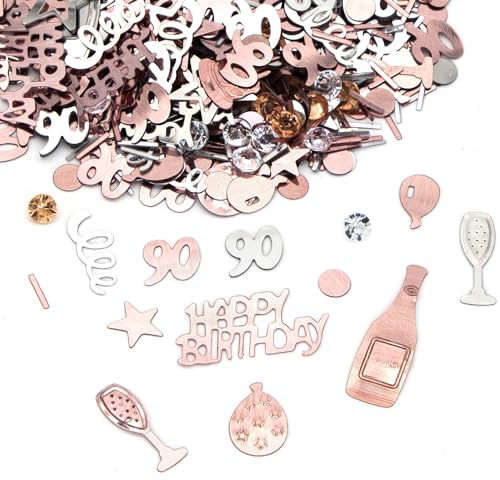 90th Happy Birthday Confetti Pink & Silver Party Decorations Table Décor Foil Metallic Glitz Table Scatter Sprinkles Cards Sprinkles Women Gifts Y3FSRZX (90th)