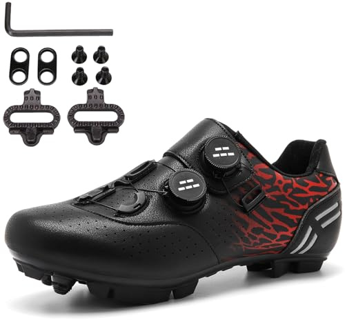SDEQA Herren Mountainbike Schuhe MTB Fahrradschuhe Damen Komfort Kompatibel mit Shimano SPD 2-Bolts Pedals Mode Entsperren Schuhe,Schwarz,48 EU