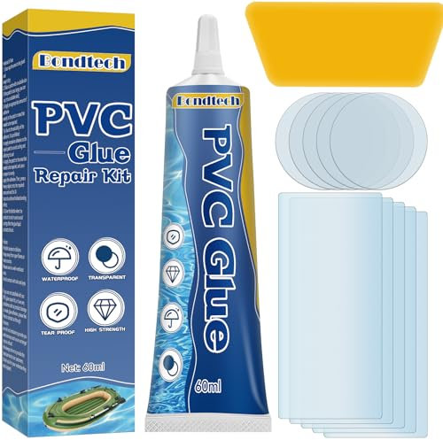 Paddling Pool Repair Kit Waterproof, Hot Tub Repair Kit, Transparent Pool Patch Repair Kit for Hot Tubs, Inflatable Spas, Air Bed, Bouncy Castle & Inflatables, Tent, PVC Glue (60 ml)
