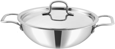 Nobel Platinum Triply Stainless Steel Cookware Deep Kadai with Stainless Steel Handled lid - Wok for Stir Fry Cooking (26 cm Diameter)