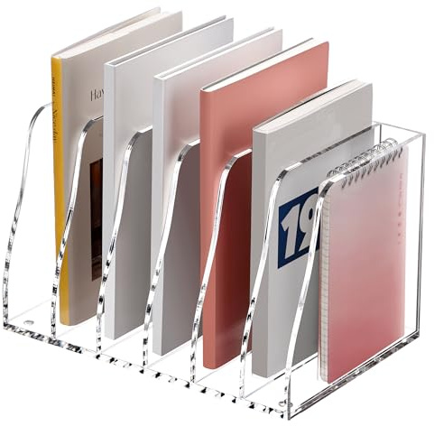 SANRUI Organizer da scrivania in acrilico a 6 sezioni, supporto verticale per cartelle e riviste, perfetto per ufficio, casa o scuola, archiviazione efficiente dei documenti e organizzazione della