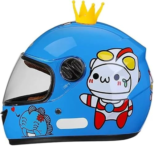 Integraler Motorradhelm für Kinder, ECE-zugelassener Rollerhelm mit Sonnenblende und abnehmbarem Schal, Rollerhelm für Jungen und Mädchen im Alter von 3 bis 12 Jahren J,48-55CM