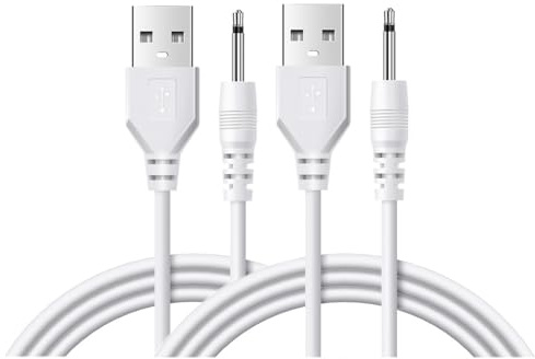 JZK 2 Stück 1m USB auf 2.5mm DC-Stecker Lade-Kabel, Ersatzkabel für Massager, kompatibel mit Massager Wand Kabel zum Aufladen von Massagegeräten, weiße Farbe