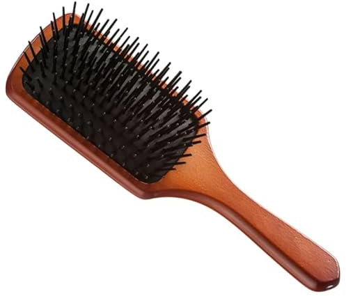 IMAXWAVE Cepillo de Pelo de Madera con Púas de Plástico Redondeadas Antitirones, Antiestático, Ideal para Desenredar, Masajear Cuero Cabelludo y Cuidar Cabello Liso, Rizado o Fino, 21,5 cm