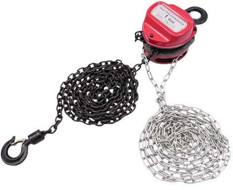 1 Tonne Handkettenzug, Manueller Kettenzug mit 2 360° Drehbaren Manganstahlhaken und Gesamtlänge 4 m, Hebezug für Fabriken, Lager, Gebäude, Automobilmaschinen (Rot)