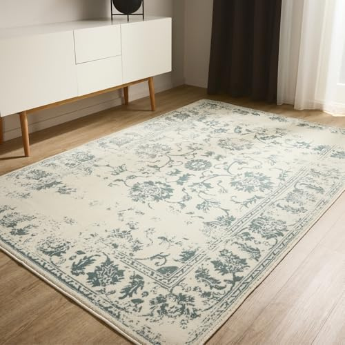 benuta Basic Matta Suki - Krämfärgad/Mint 120x170 cm Syntetisk - Rektangulär vintage orientalisk - Lättskött vardagsrum sovrum