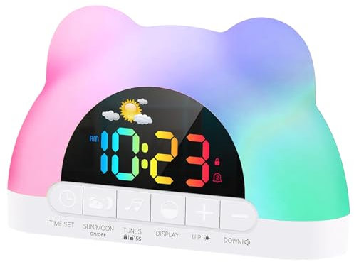 tlidfgeo Kids Alarm Clock, Sunrise Alarm Clock, Toddler Sleep Training Clocks with 11 RGB Color Night Lights, OK to Wake Clocks for Girls Boys Teens, Dimmable Digital Alarms, Child lock, Dual Alarms