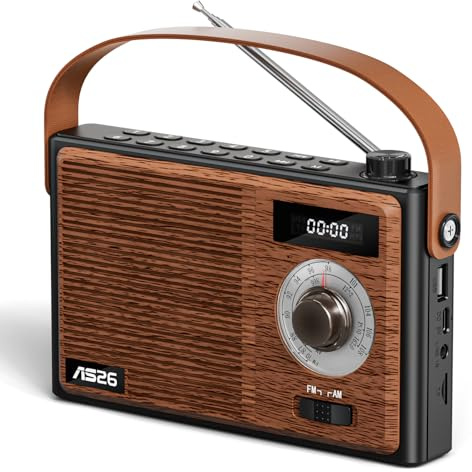 Radio AM FM portátil retro Bluetooth altavoz compatible con reproductor USB/TF/AUX, radio inalámbrica vintage con pantalla digital, radios de onda corta alimentadas por batería o enchufe en la pared