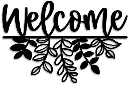 LIYOUYA Welcome Flowers Metal Wall Decor - Simple Country Farmhouse Decor Black Wall Art Home Decor - For Living Room, Dining Room, Porch, Entry Door (Black)