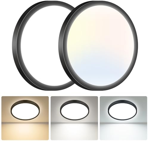 hepside LED Ceiling Light,3000K/4000K/6500K 3 Color Temperature,Waterproof LED Ceiling Lamp, Modern,Round Flush Ceiling Light for Bathroom, Living Room,Bedroom, Kitchen, Hallway, Office 2 Pack