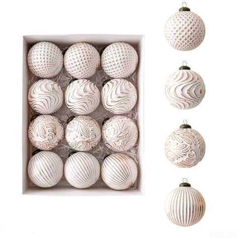 CYRENT 12-teiliges Weihnachtskugel-Set im antiken Vintage-Stil und Retro-Design mit leichtem Kunststoff zum Aufhängen an Bäumen (Roségold)