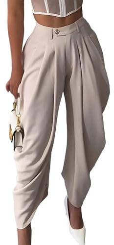 VJMVJM Women's Dress Slacks Pants Casual Baggy Pleated Business Work Pants Wide Leg High Waisted Pants Palazzo Trousers Apricot