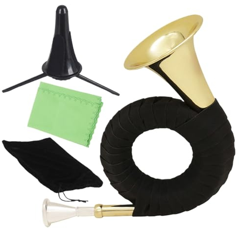 Kompakt mässingshorn, bärbart miniatyrmusikinstrument, franska horn med robust stativ, kraftiga dekorativa musiknorn, horn med elegant stil, instrumentdekor för nybörjarevenemang