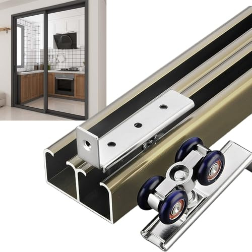 Högpresterande dubbel skjutdörrsystem med satsar 4 rullhängare för 1825 mm dörrtjocklek enkel installation champagnefinish 4,8 m (15,7 fot)