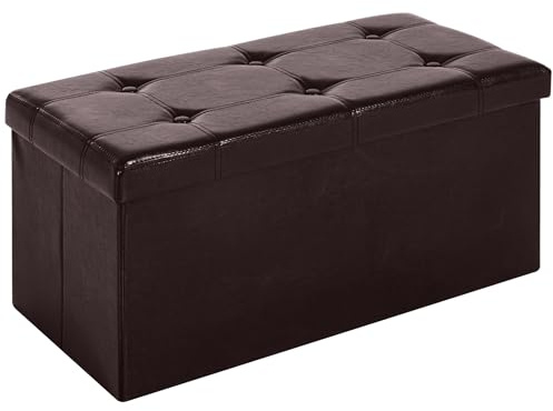 HOMCOM Folding Faux Leather Storage Cube Ottoman Bench Seat PU Rectangular Footrest Stool Box (Brown)