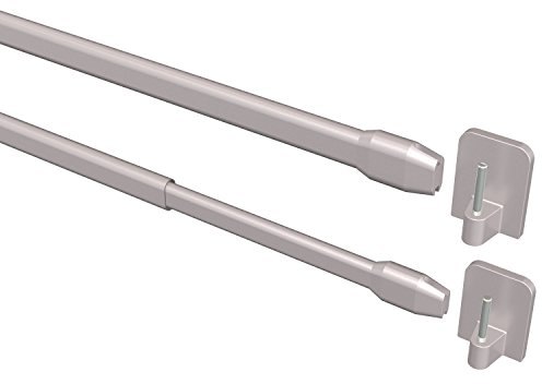 Flairdeco Vitragestangen mit Klebehaken, Scheibenstangen oval, Metall-Kunststoff, Silbergrau, ausziehbar 60-100 cm, 2 Stück