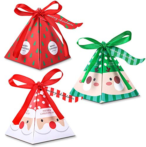 Weihnachten Geschenkbox, 30 Stück Keksschachtel Pralinenschachtel mit Bänder Hängeetiketten für Weihnachten Geschenk Weihnachtsdeko Weihnachtsbaum Dekoration