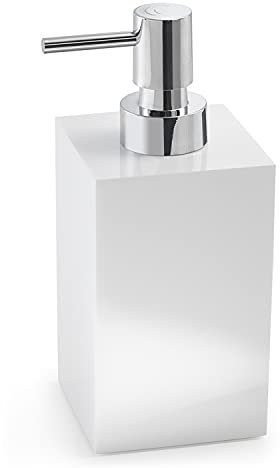 Gedy G-Bangkok Dosasapone Bagno Bianco, Misure e Peso: 17,3X7,3X8,4 CM & 0,365 kg, capacità 250 ml, Dispenser Sapone Bagno in Resina e Sabbia, Design R&S, 2 Anni di Garanzia