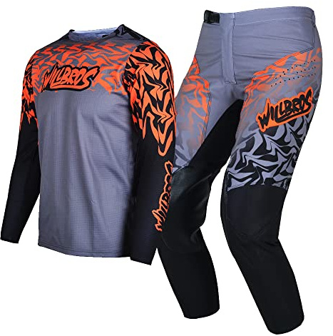 Willbros Youth Jersey Pant Combo Kids MX Motocross Gear Set Racewear Off-Road MTB ATV Motorcycle Boys Girls Black Orange YXL