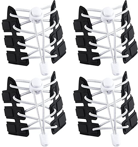 flintronic Elastiska skosnören, 4-pack, med snabblås, justerbara med stark stängning för vuxna och barn, män, kvinnor (vit)
