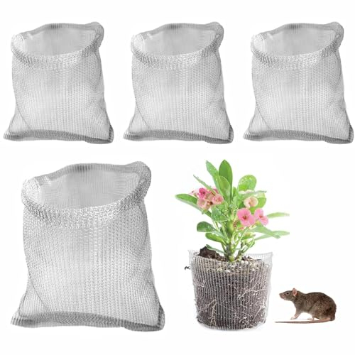 LSRVNM Lot de 4 Paniers Anti-Racines en Acier Inoxydable, 35x35 CM, Sacs en Maille Métallique Anti-Campagnol, Corbeilles à Souris en Acier Inoxydable, Protection des Racines pour Plantes