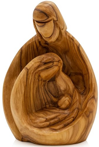 Zuluf Hand-Carved Olive Wood Holy Family Statue – Mary, Joseph & Baby Jesus Nativity Scene for Christmas Decor – Catholic Wooden Figurine 4.3 for Home or Church Display – HOF001