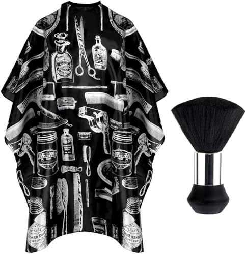 FEBSNOW Hair Cutting Cape Kit,Professional Barber Cape with Neck Duster Brush for Adults Waterproof Hairdressing Salon Cape with Adjustable Closure Snap Salon Barber Supplies