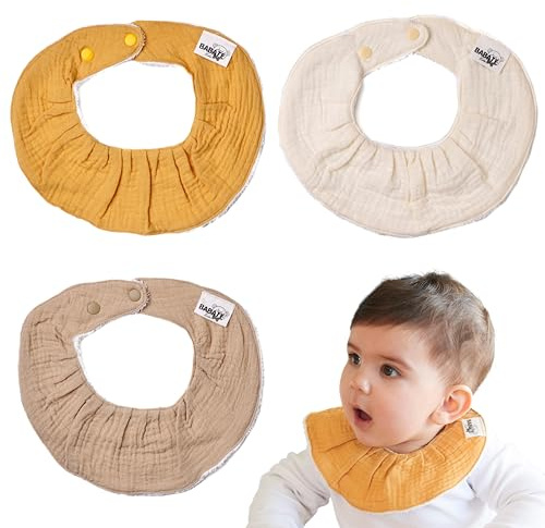 BABATÉ Barn - Pack Sabberhaklapp, Muslinhalsduk, Triangulär Halsduk, Babyhaklapp i Muslin, Bomullshanddukar för Nyfödda, Beige Pack, En Storlek