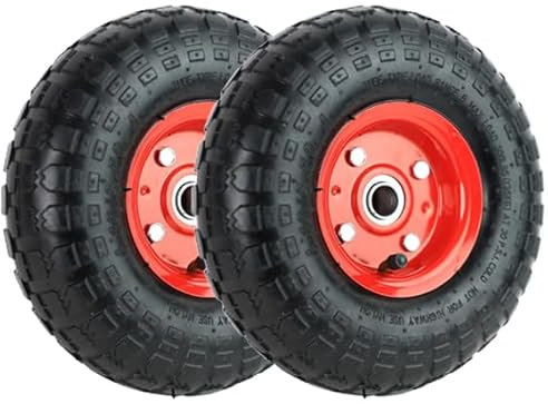 DIVCHI Pneumatic Wheel Air Filled Tires Metal 4.10/3.50-4 Heavy-duty Replacement Wheels For Wheelbarrows, Hand Truck, Utility Cart, Garden Cart, Buggies (Red, Pack Of 2)