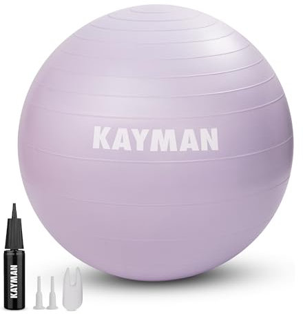 KAYMAN 85cm Exercise Ball Purple - Anti-Burst System, Non-Slip Rings, Durable Material, Easy to Inflate, Ideal for Yoga, Pilates, Fitness, Balance Training, Gym, and Home Workouts.