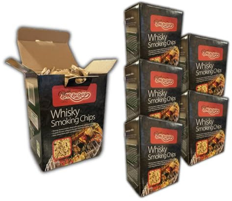 Premium Whisky Wood BBQ Smoking Chips - Sustainably Sourced - Suitable for Electric as Charcoal Pellet Grills & Smokers - For Barbecue Smoker Grilling Beef Chicken Pork Fish Vegetables - 6 Packs