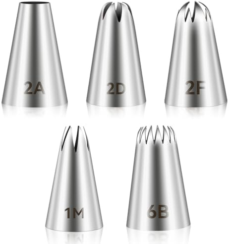 5Pcs Large Piping Tips Set, Stainless Steel Piping Bags and Tips Set Cake Decorating Tip Baking Tools Frosting Pipings Kit for Cookies Cupcakes Cake