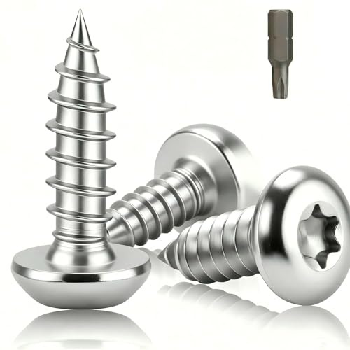 msymsyu 60 st. plåtskruvar Torx M5x20mm träskruvar i rostfritt stål 304 skruv med platt huvud M5 träskruvar för trä- och metallförbindelser plåtskruvar i rostfritt stål med full gänga med T25 borr
