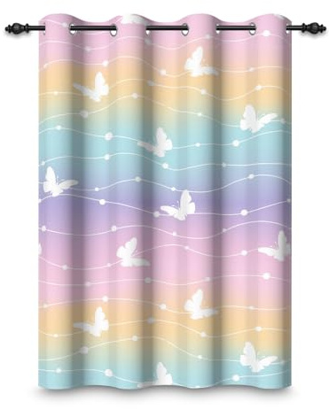 ggaimwf 135x175cm Cortina Ojales para Dormitorio niña Colorido Ombre Arcoíris Diseño Mariposa Princesa Separadores de ambientes Cortinas para Ventanas Niños Habitación Infantil Sala de Estar,1 Panel