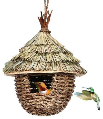 Generisch Handwoven Hummingbird - Natural Beauty and Safe Place Grass Bird Nesting | Hanging Straw Nest - Grass - Hummingbird - Houses for Birds to Place and Rest, Gardens of All Sizes