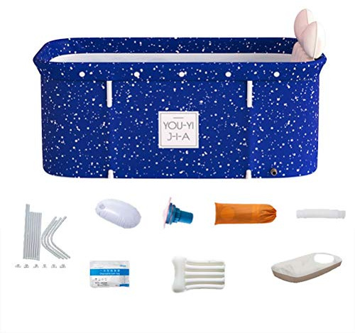 LUCKDANO Foldbar Blötläggning Av Badkar Portabelt Badkar för Vuxna Spa med Isolering Täcker Ryggstöd Lätt Att Installera Dränering Lätt 4 Kg Dubbel Storlek Hem Utomhus Användning (blue #07)